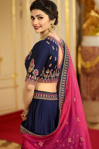 Navy-Blue sparkle silk heavy embroidered Lehenga Set