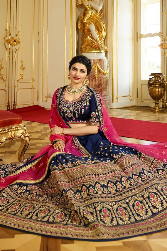 Navy-Blue sparkle silk heavy embroidered Lehenga Set