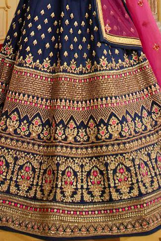 Navy-Blue sparkle silk heavy embroidered Lehenga Set
