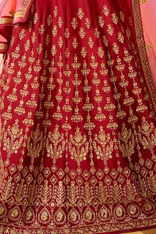 Elegant Apple-Red sparkle silk heavy embroidered Lehenga Set