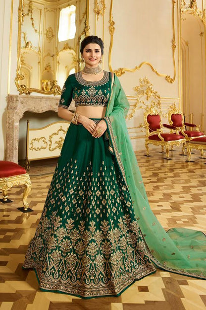 Pine-Green sparkle silk heavy embroidered Lehenga Set