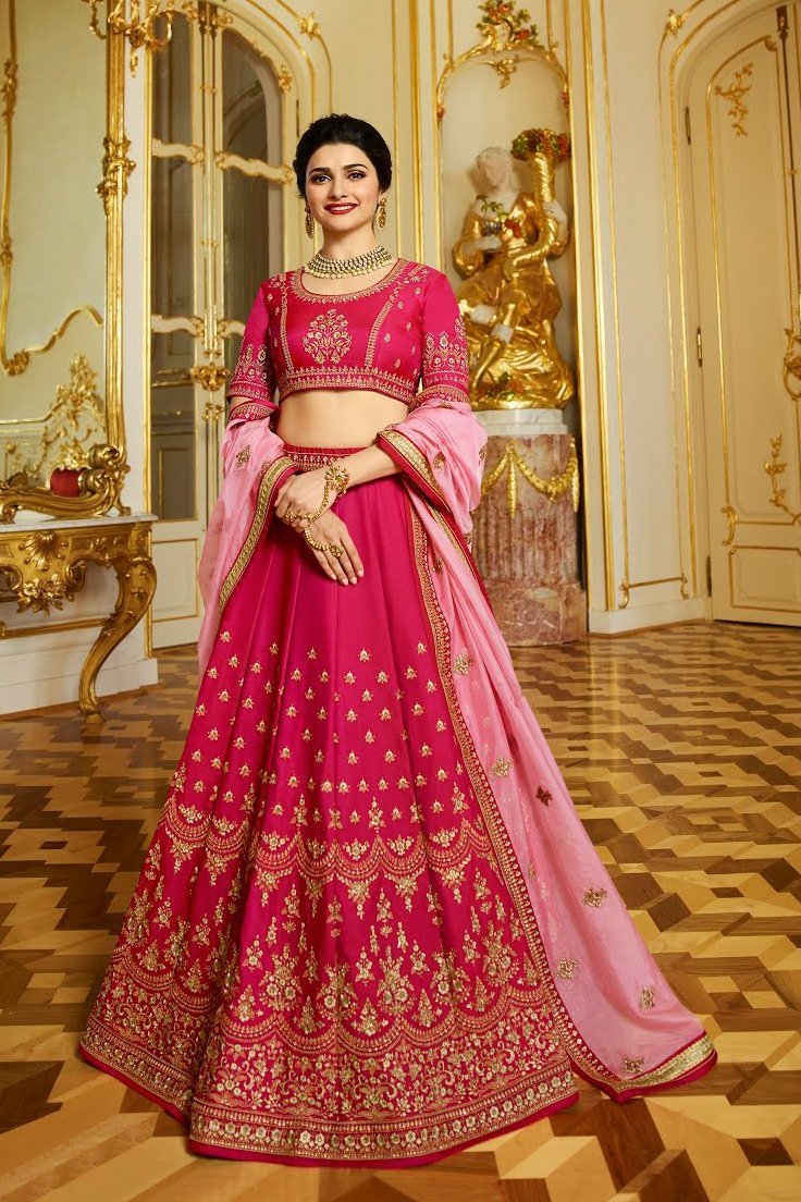 Hot-Pink sparkle silk heavy embroidered Lehenga Set