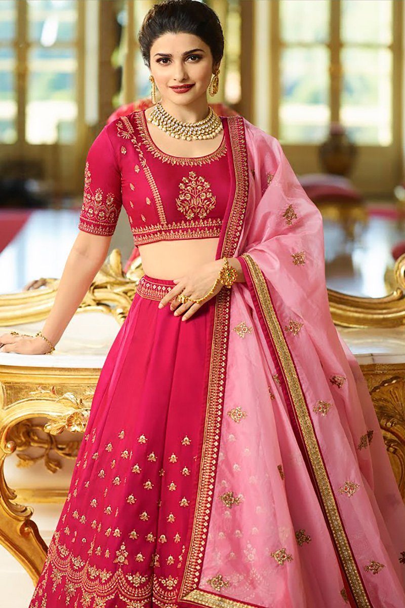 Hot-Pink sparkle silk heavy embroidered Lehenga Set