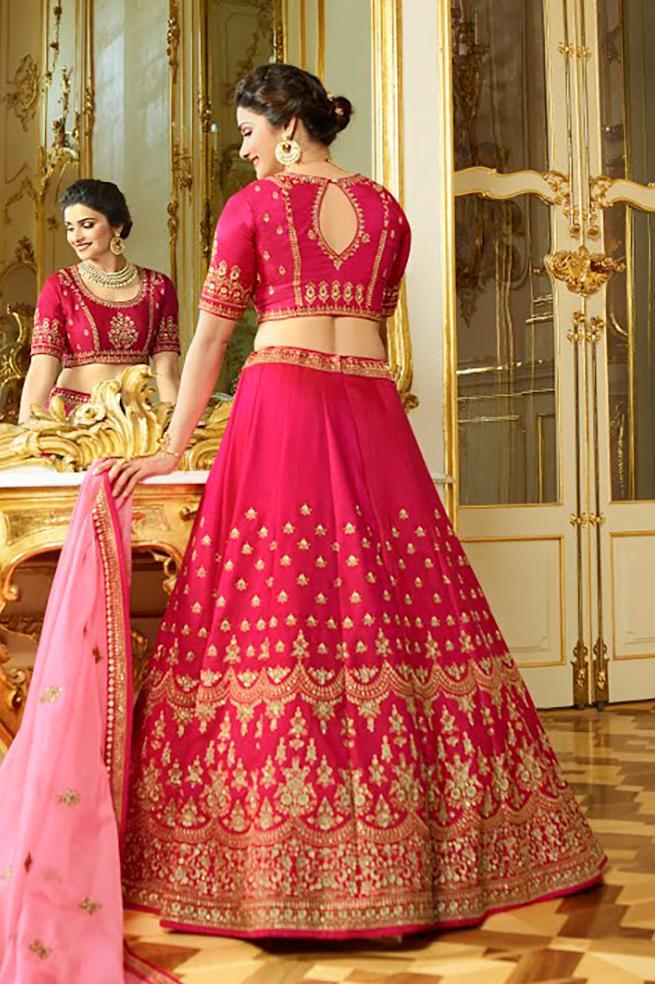 Hot-Pink sparkle silk heavy embroidered Lehenga Set