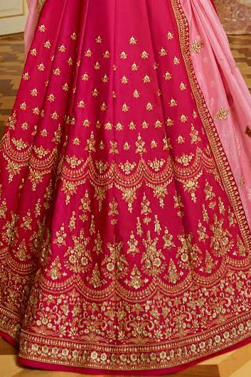 Hot-Pink sparkle silk heavy embroidered Lehenga Set