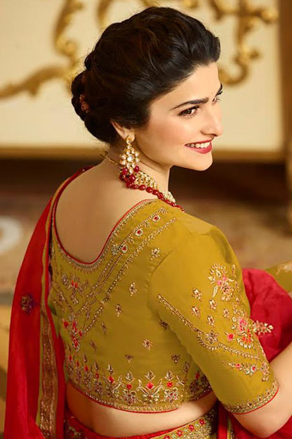Mustard Yellow sparkle silk heavy embroidered Lehenga Set