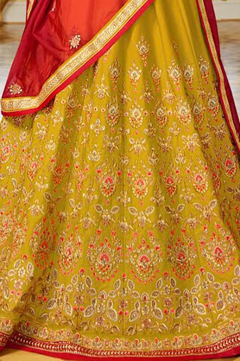 Mustard Yellow sparkle silk heavy embroidered Lehenga Set