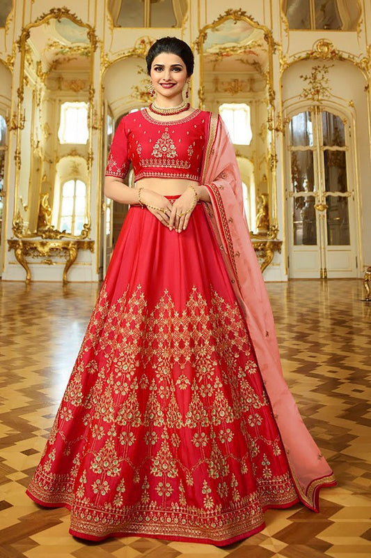 Carrot Red sparkle silk heavy embroidered Lehenga Set