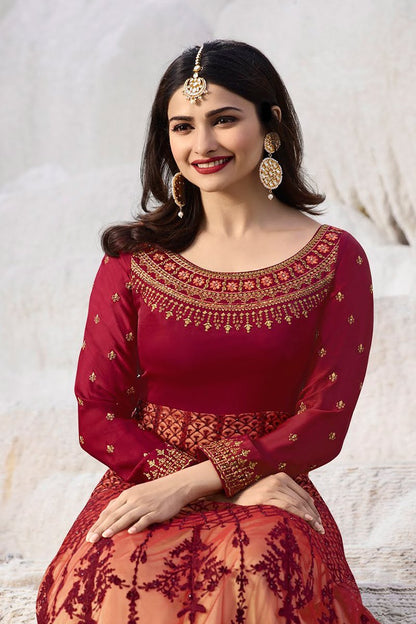 Wine and Pink Silk Floor Length Anarkali Suit