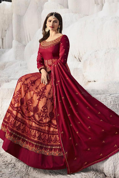 Wine and Pink Silk Floor Length Anarkali Suit