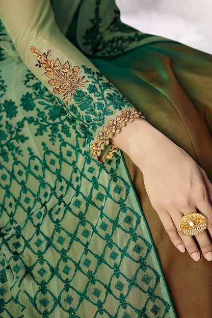 Olive-Green and Bronze Dual Tone Silk Anarkali Suit