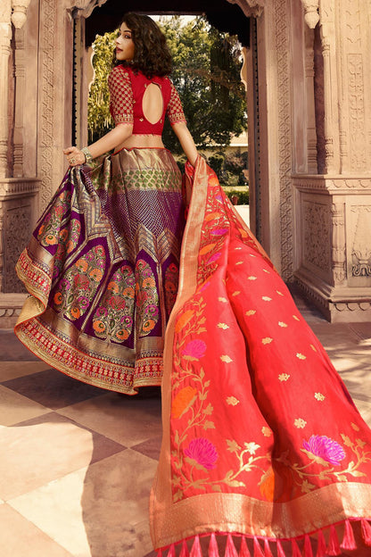 Violet and Scarlet Red Silk Lehenga Choli