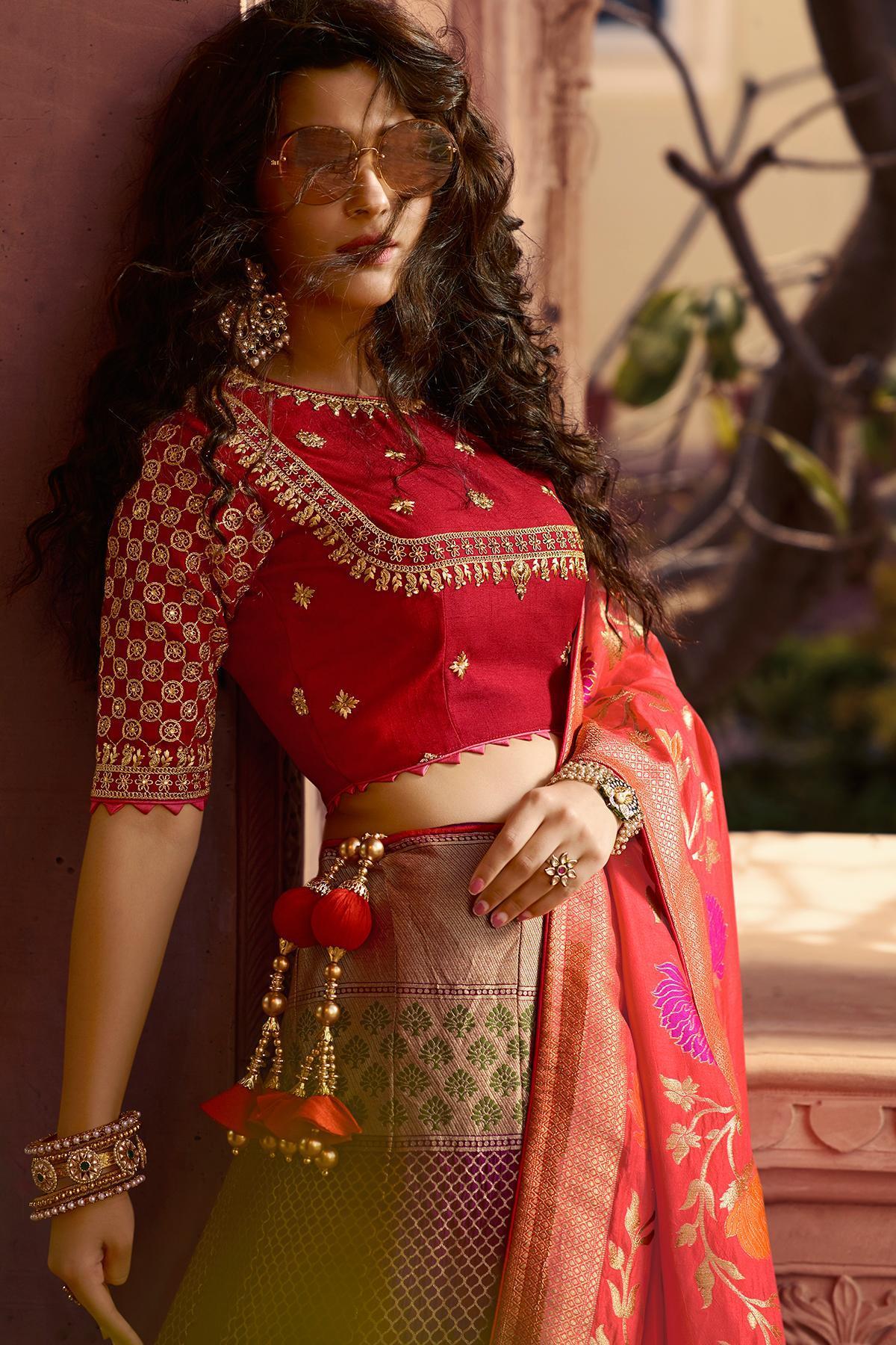 Violet and Scarlet Red Silk Lehenga Choli