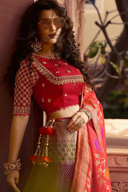 Violet and Scarlet Red Silk Lehenga Choli