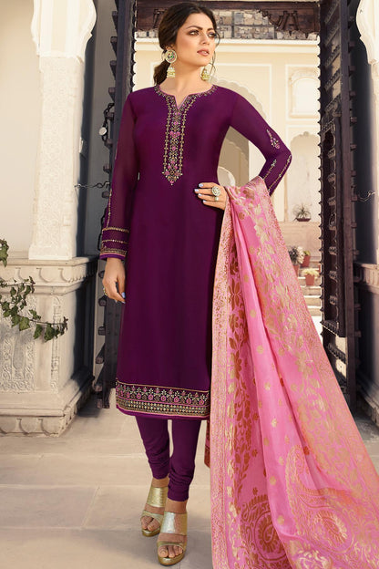Violet Designer Embroidered Straight Suit
