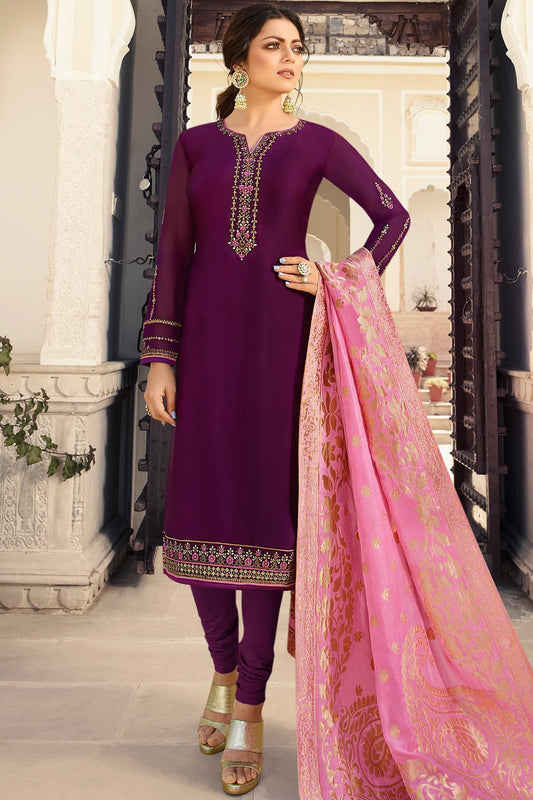 Violet Designer Embroidered Straight Suit