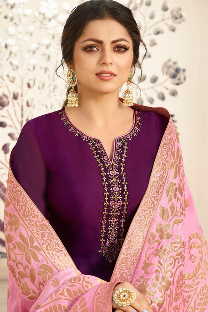 Violet Designer Embroidered Straight Suit