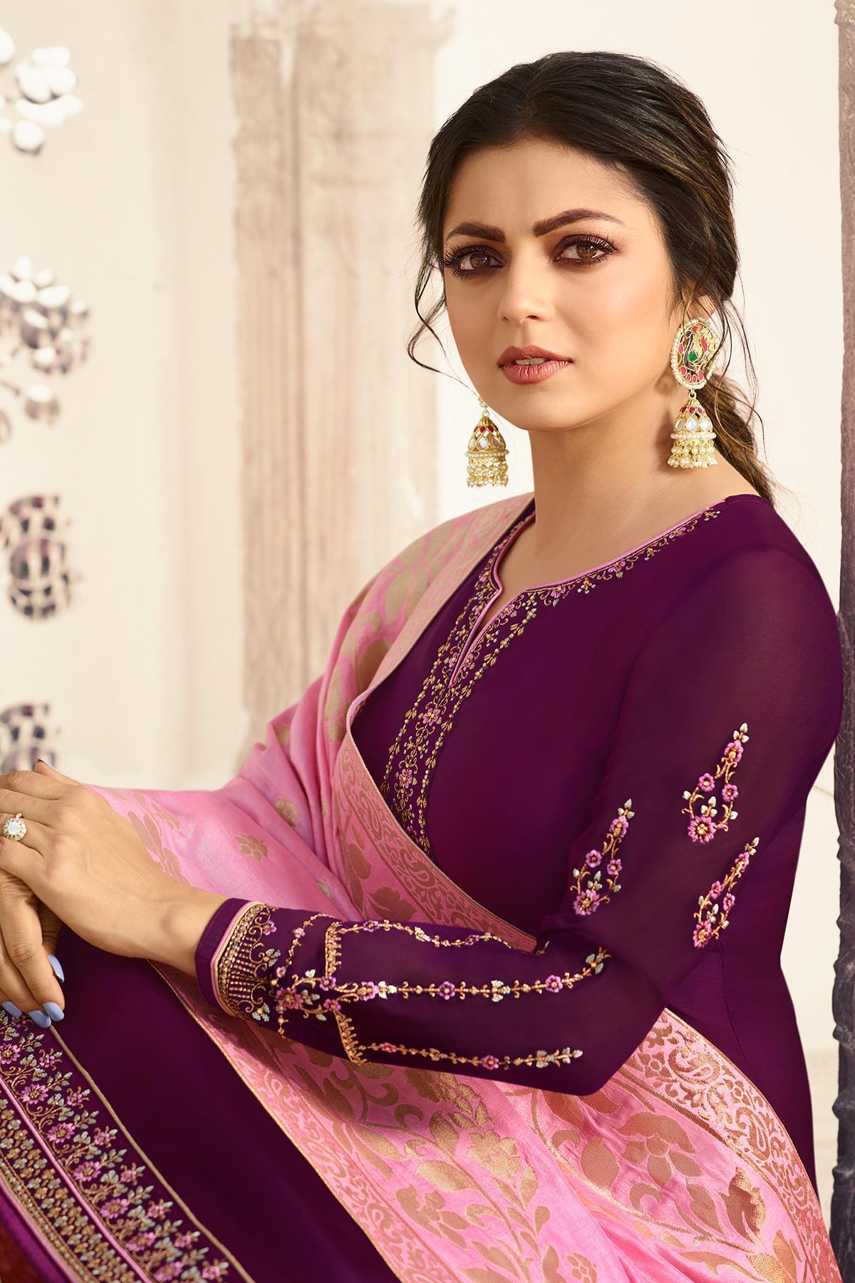 Violet Designer Embroidered Straight Suit