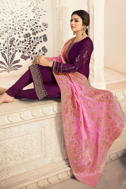 Violet Designer Embroidered Straight Suit