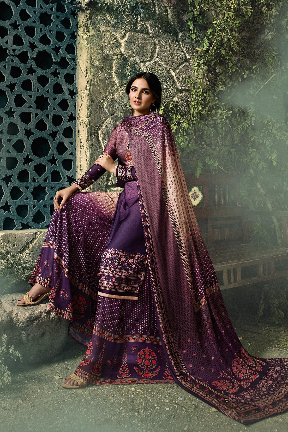 Violet Dual Tone Georgette Sharara Suit