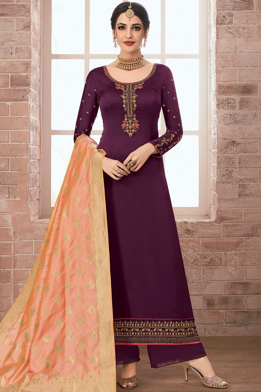 Violet Embroidered Georgette Straight Suit