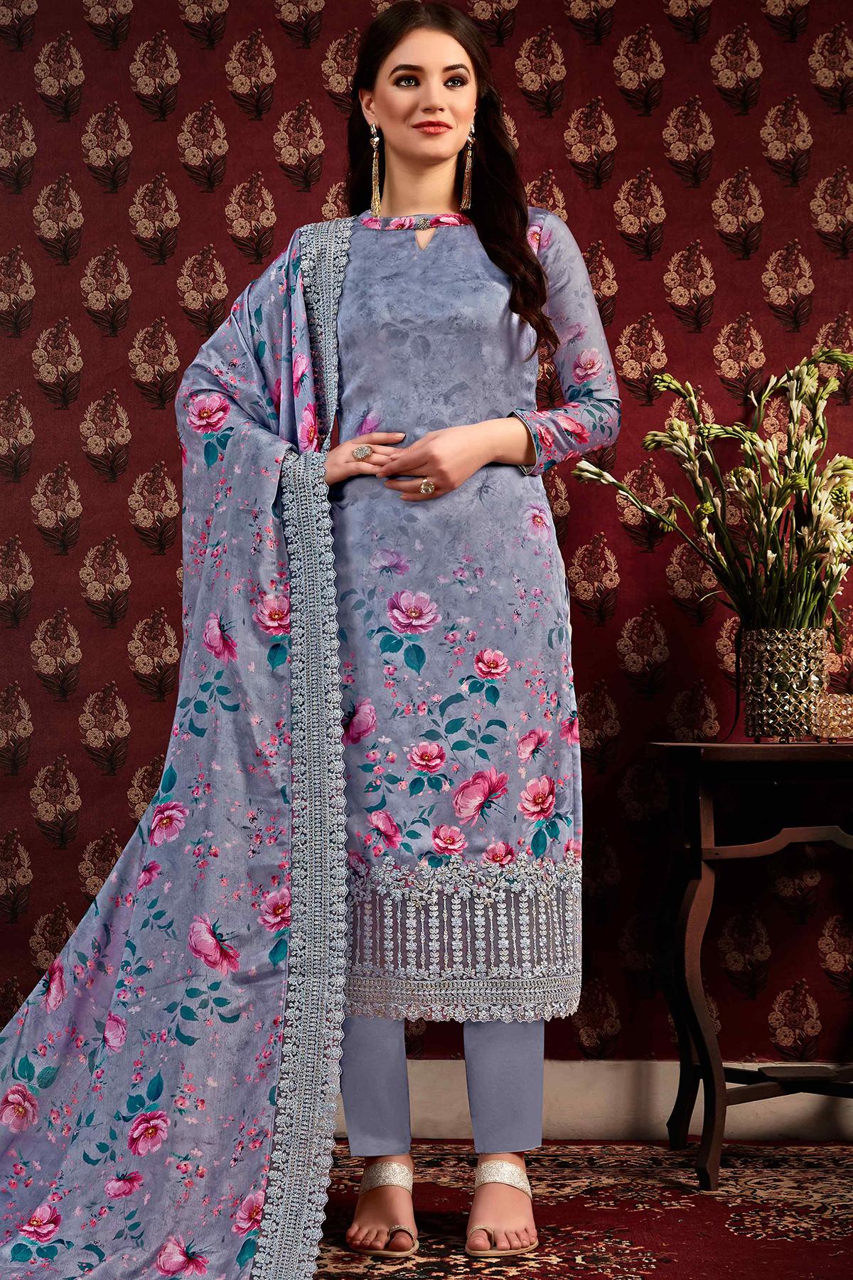 Violet Printed Casual Straight Cut Suit