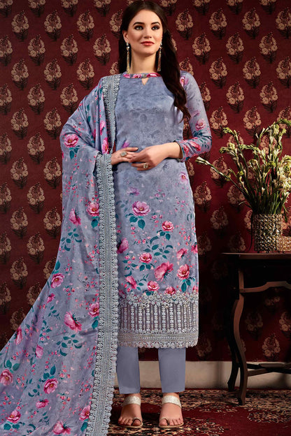 Violet Printed Casual Straight Cut Suit