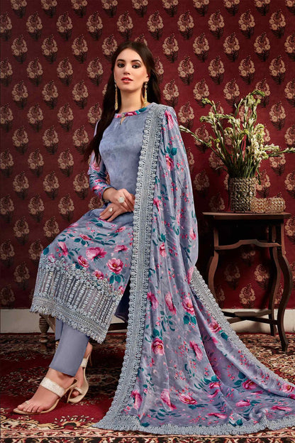 Violet Printed Casual Straight Cut Suit