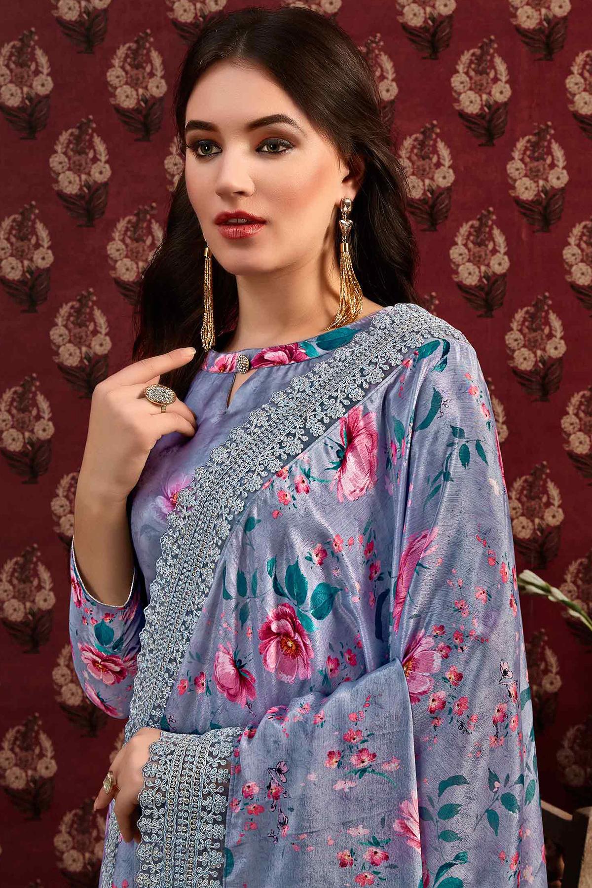 Violet Printed Casual Straight Cut Suit