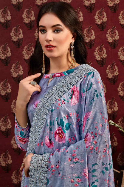 Violet Printed Casual Straight Cut Suit