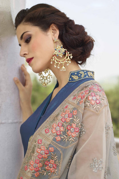 Kashmir Blue and Baby Pink Soft Taffeta Silk Gown