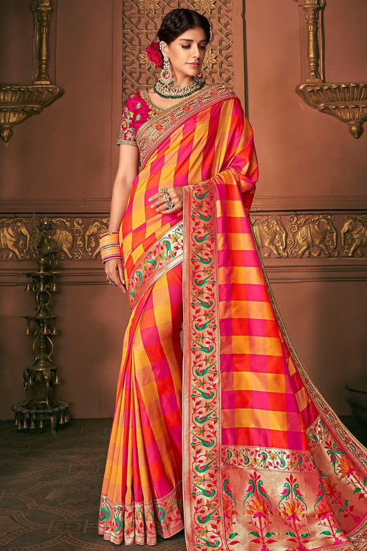 Multicoloured Party Wear Designer Silk Saree