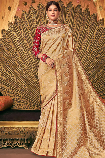 Gold and Red Party Wear Designer Silk Saree