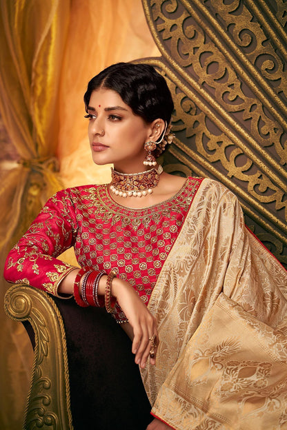 Gold and Red Party Wear Designer Silk Saree