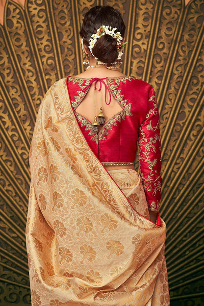 Gold and Red Party Wear Designer Silk Saree