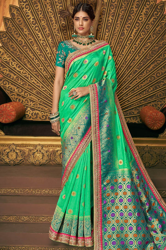 Greens Party Wear Designer Silk Saree
