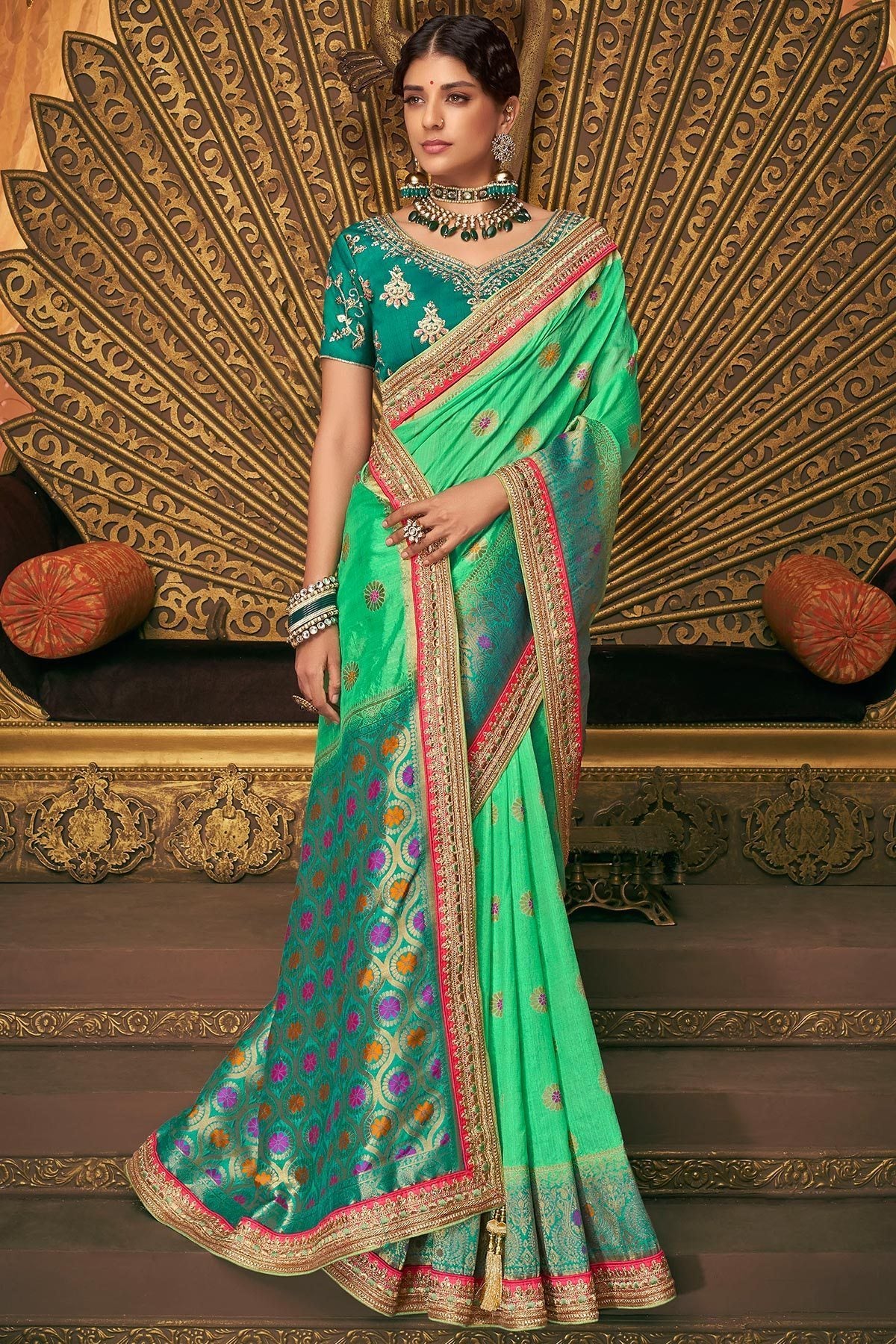 Greens Party Wear Designer Silk Saree