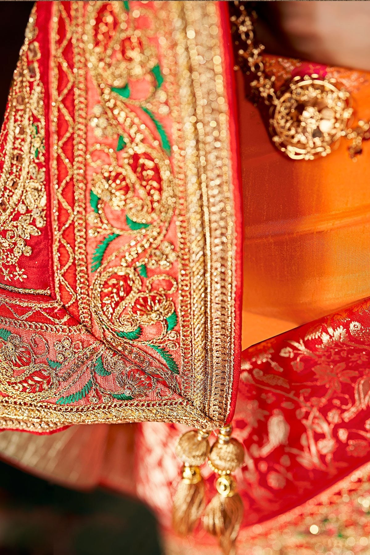Orange and Burgundy Party Wear Designer Silk Saree