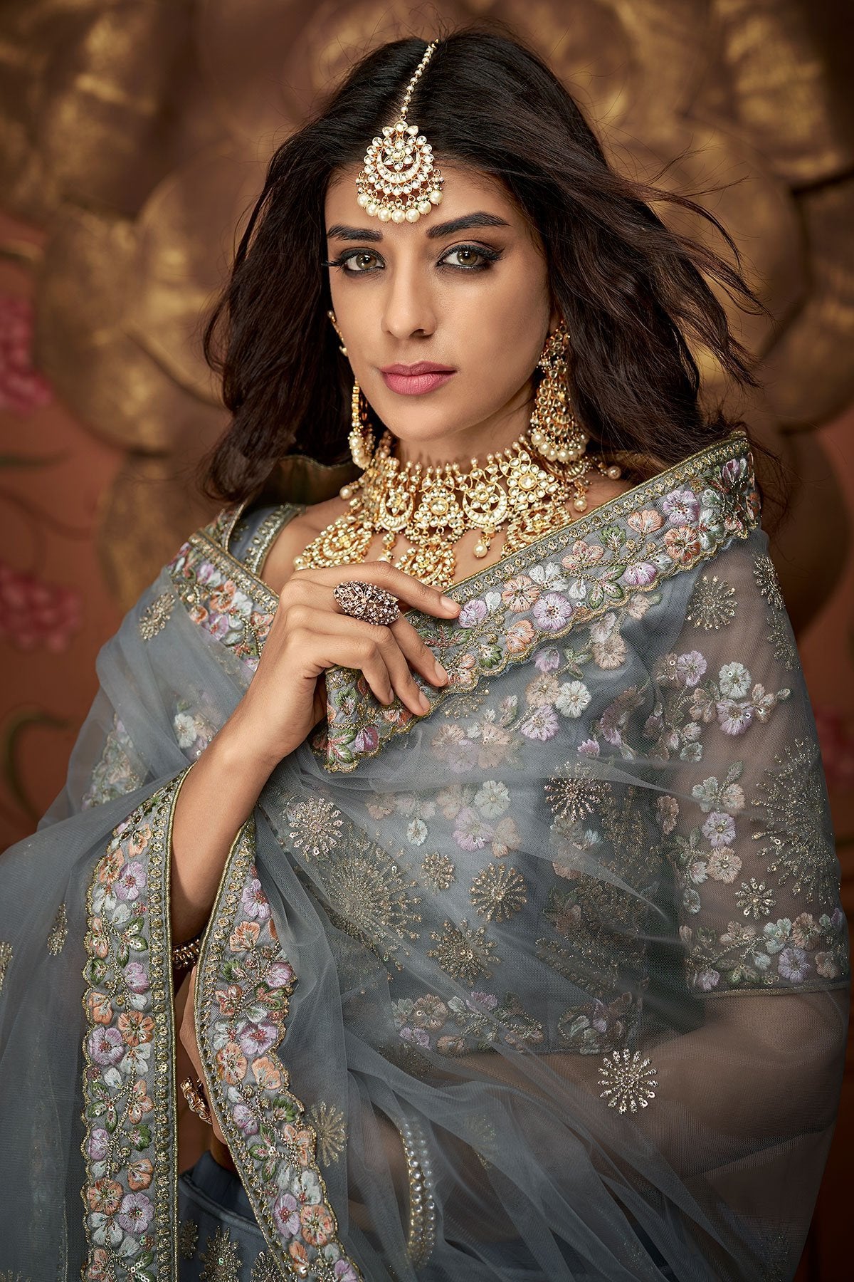 Gray Designer Party Wear Lehenga Set