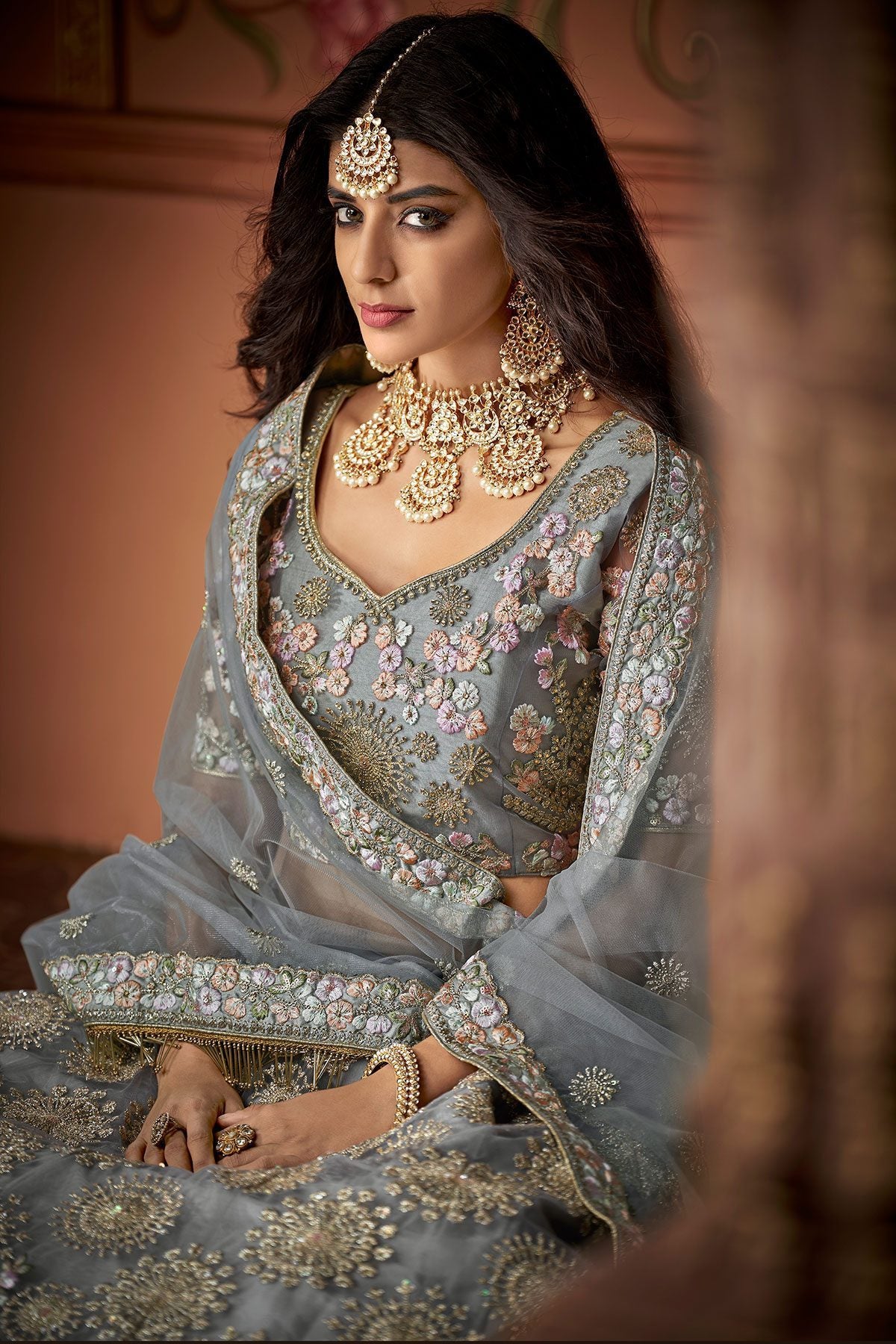 Gray Designer Party Wear Lehenga Set