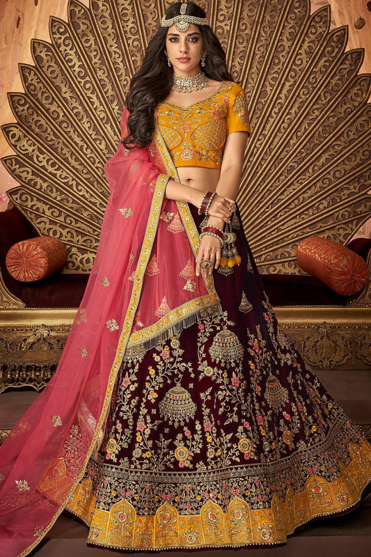 Yellow and Brown designer party wear Lehenga Set