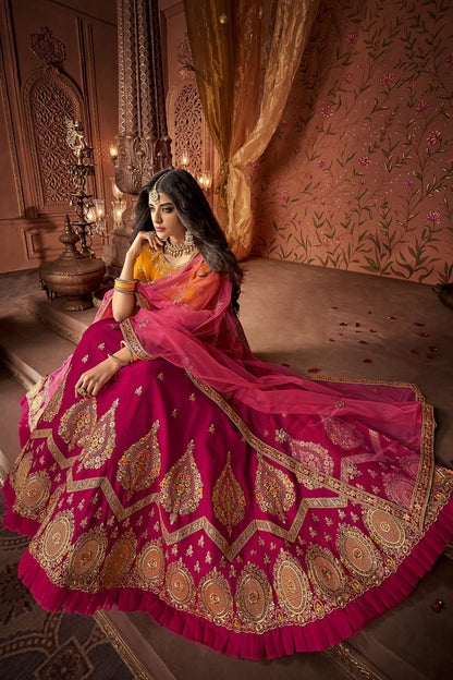 Yellow and Pink designer party wear Lehenga Set
