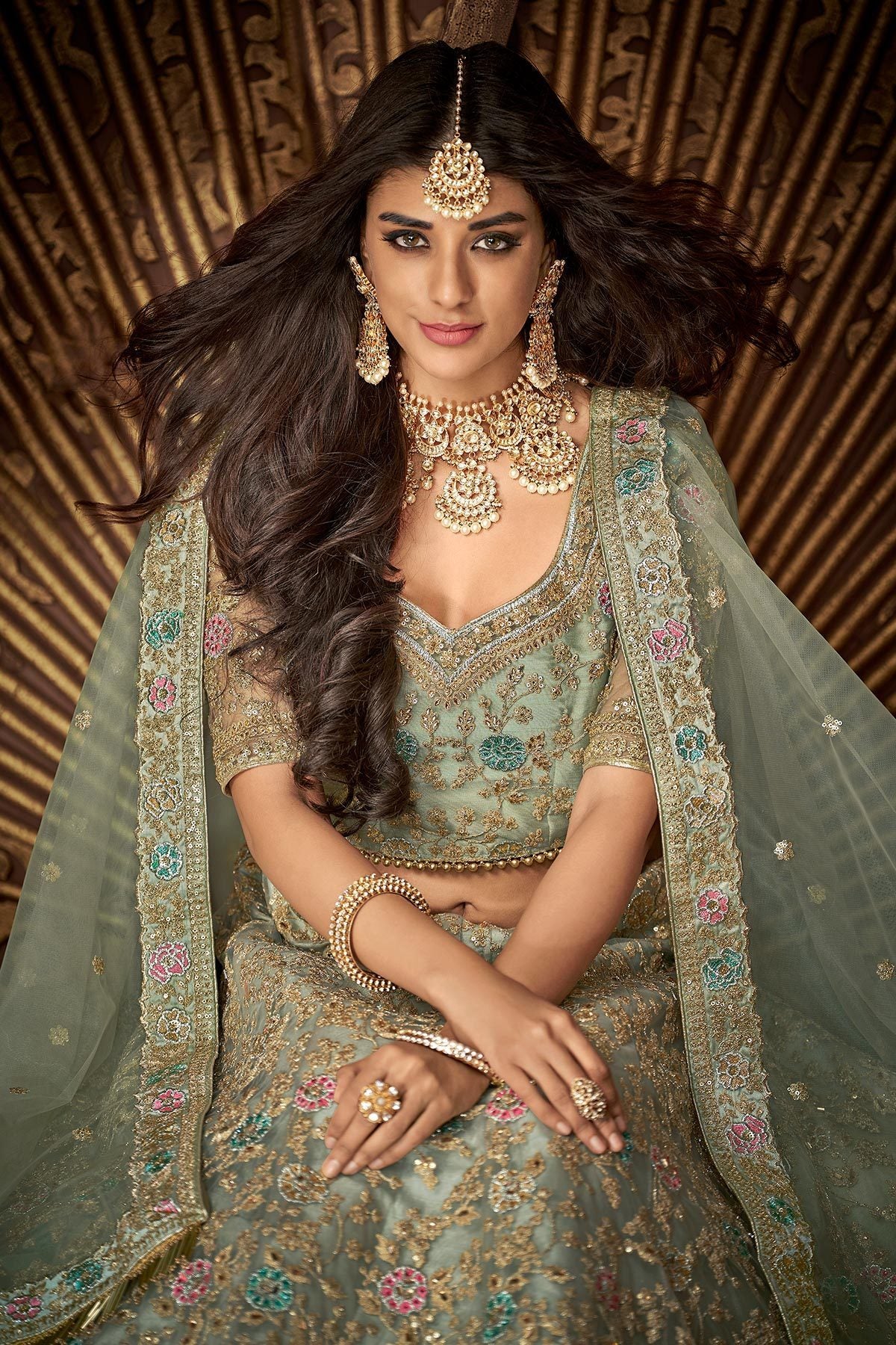 Gray Net designer party wear Lehenga set