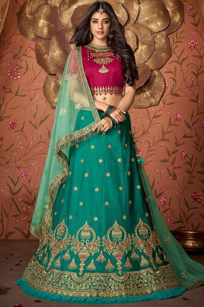 Cyan and Green designer party wear Lehenga set