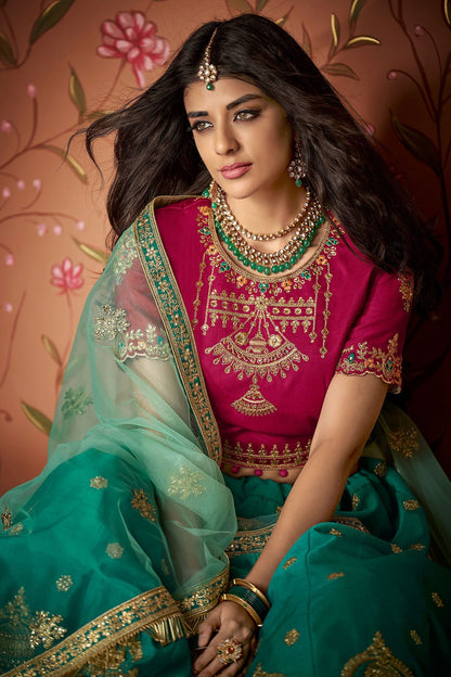 Cyan and Green designer party wear Lehenga set