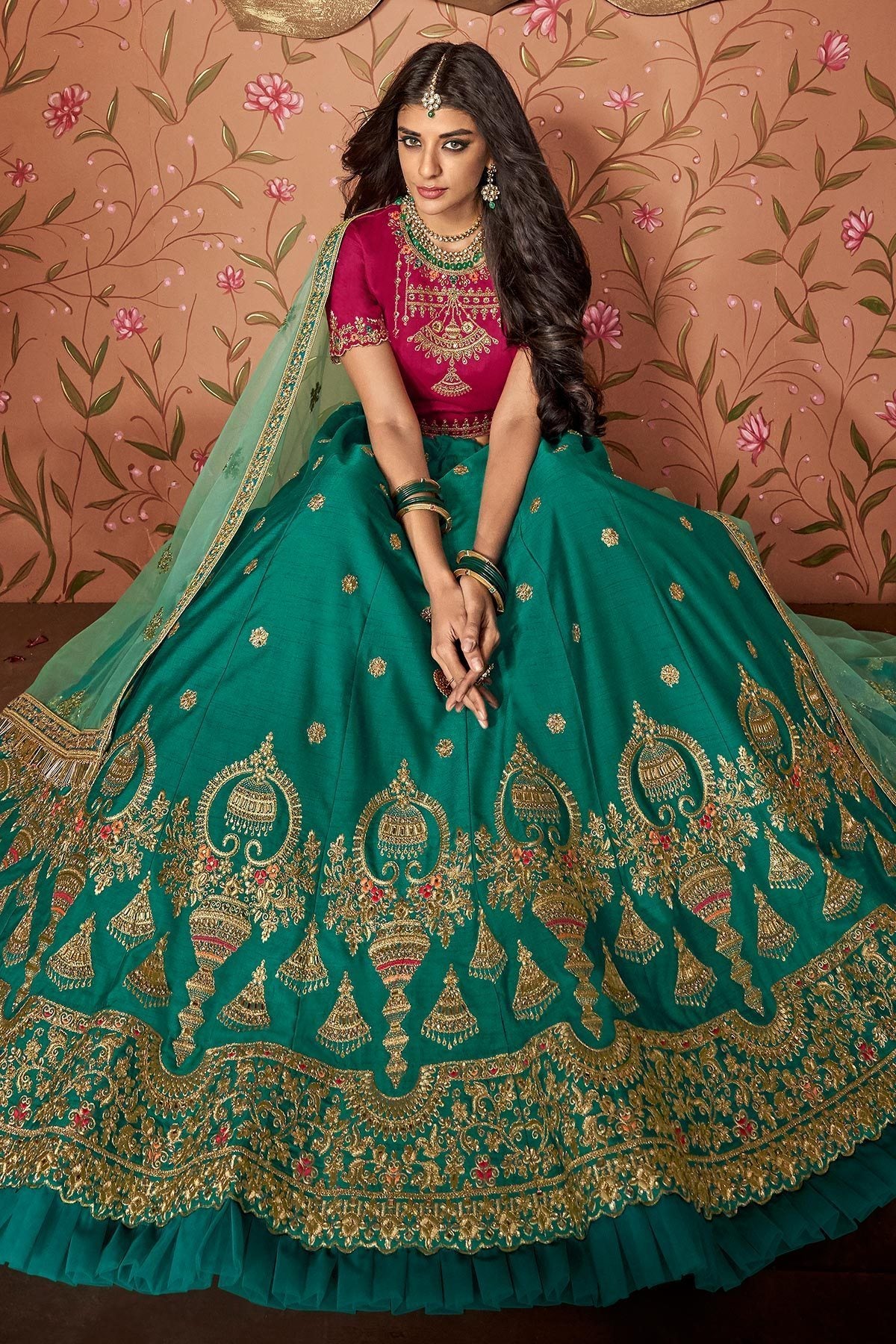 Cyan and Green designer party wear Lehenga set