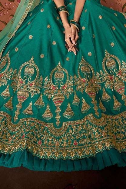 Cyan and Green designer party wear Lehenga set