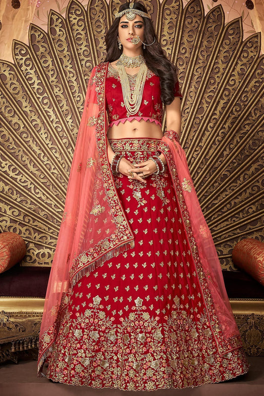Red and Pink designer party wear Lehenga set