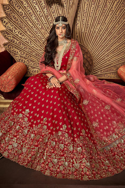 Red and Pink designer party wear Lehenga set