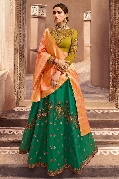 Pine and Lime Green Party Wear Lehenga Choli